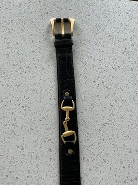 Black Leather Strap with Gold Horsebit Hardware